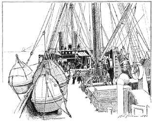 View of the deck of the "Faraday" looking toward the stern.